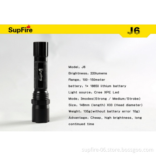 Household rechargeable lighting LED flashlight SupFire J6